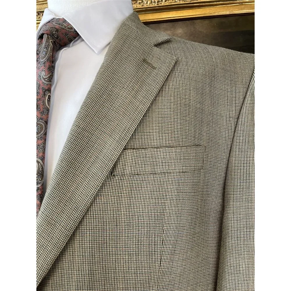 Lauren Ralph Lauren‎ 42R Silk Wool Tan Micro Weave 2Btn Blazer Jacket Sport Coat